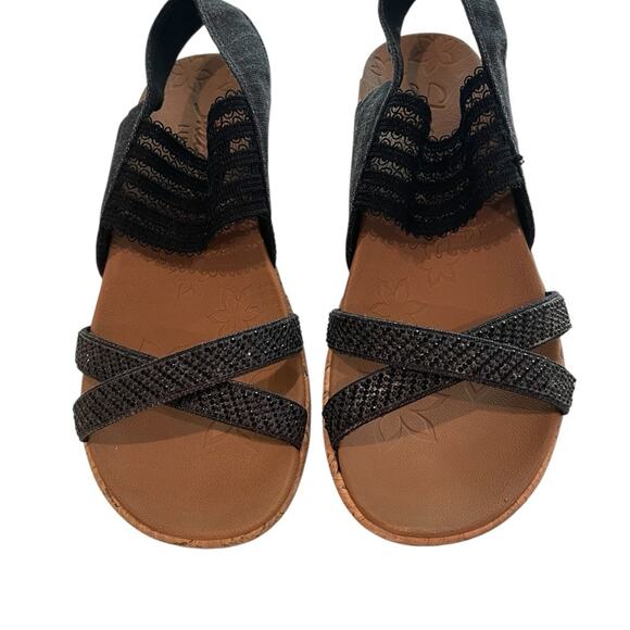 SKECHERS Luxe Foam Black Wedge Sandals Women’s 6 NWOT Comfort Footbed Travel - Picture 2 of 8